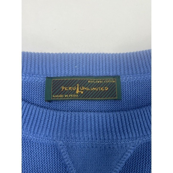 Peru Unlimited Mens Sweater Size Large Blue Crew Neck Pima Cotton Interlock - Picture 3 of 12
